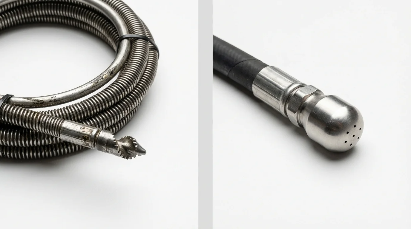 Drain snake cable and hydro jetting nozzle used for drain cleaning in Bonners Ferry, ID