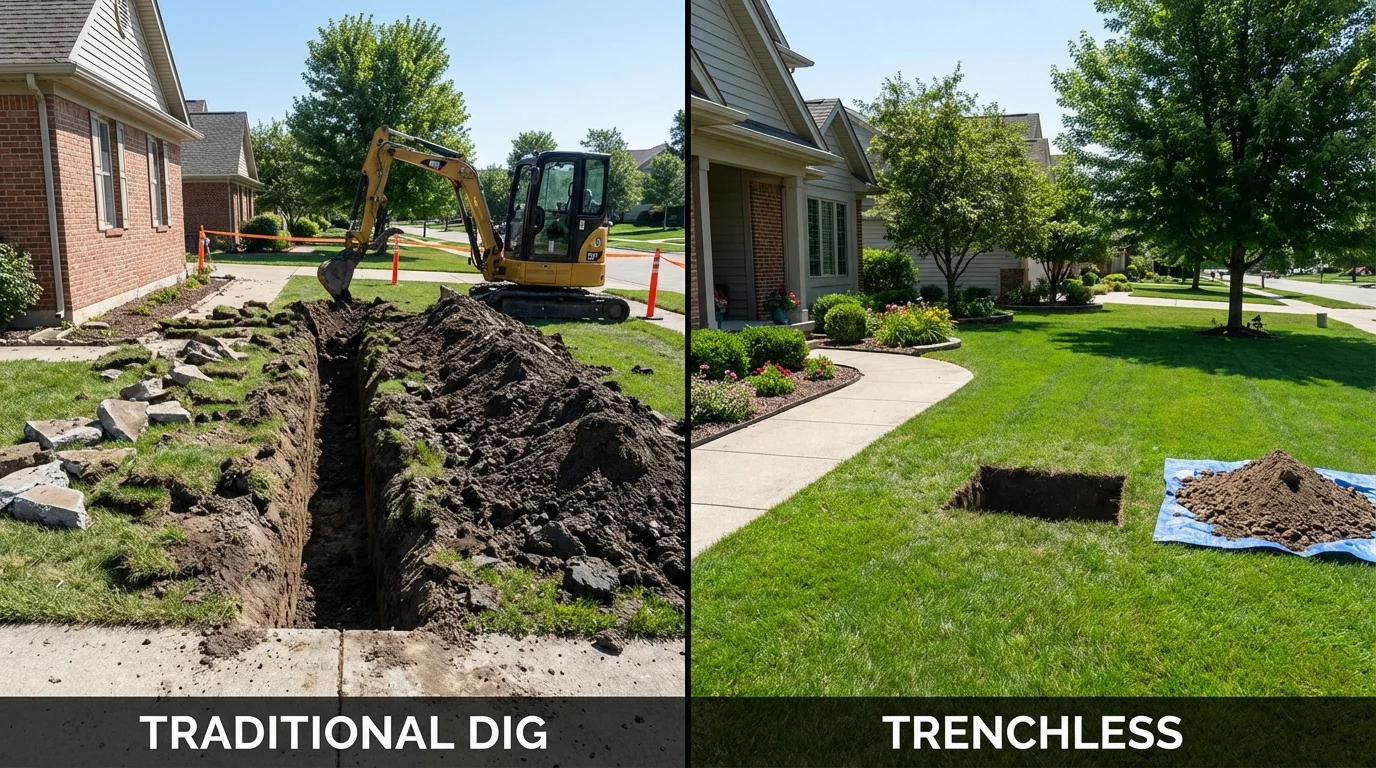 Trenchless sewer repair with minimal yard damage versus traditional excavation in Bonners Ferry, ID